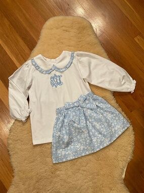 Cecil and Lou monogrammed top and floral skirt
